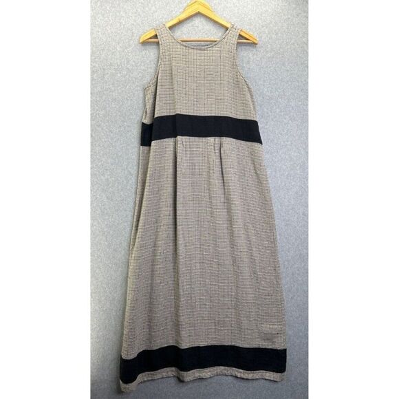 Women's Aly Wear Plaid Sleeveless Maxi Dress Small Linen Cotton Black‎ Oatmeal - Picture 5 of 11